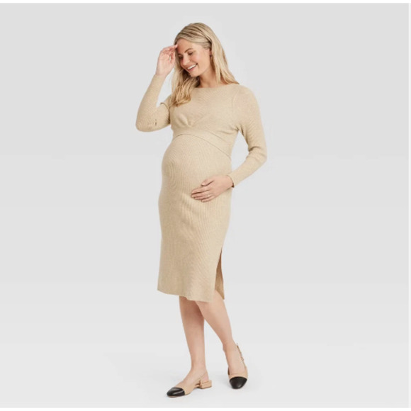 Long Sleeve Mini Maternity Wrap Sweater Dress Sz Medium NWT - Isabel by Ingrid - Picture 2 of 9